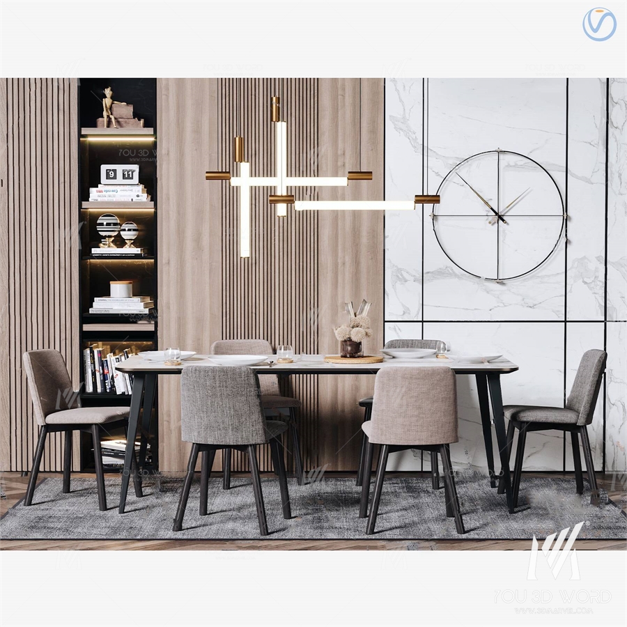 Modern minimalist dining table chair 3d model
